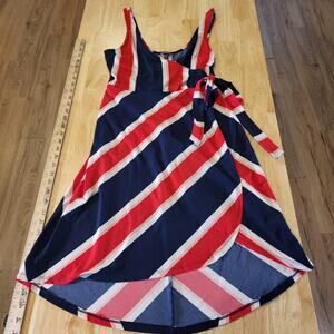 Express Red White Blue Striped Wrap Sleeveless Dress Tie Knit Small